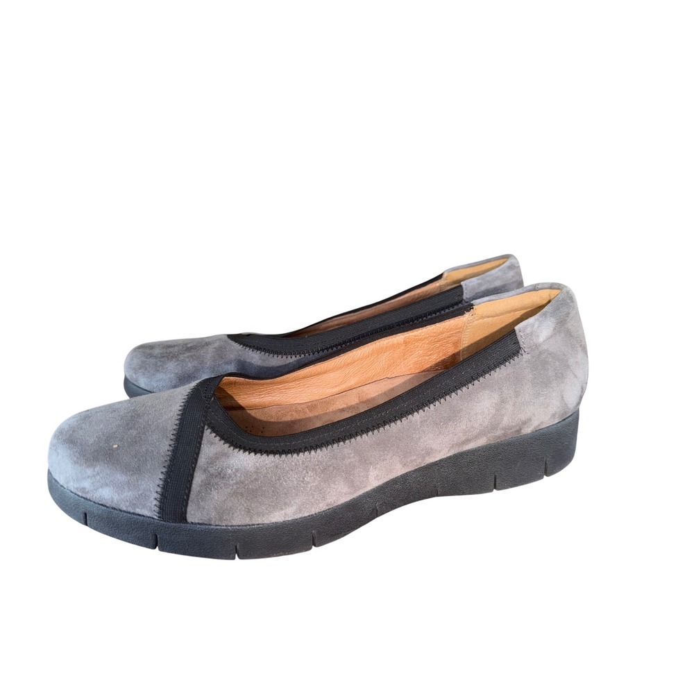 Clarks Artisan Grey Suede Slip On ballet Flats Womens 12 M Low Wedge Shoes